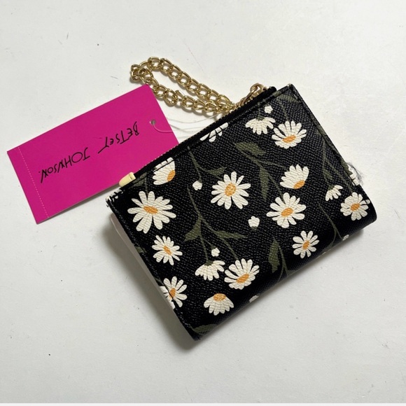 Betsey Johnson Black Multi Daisy Print Bifold Wallet With Pullout CC Case NWT - Picture 4 of 8